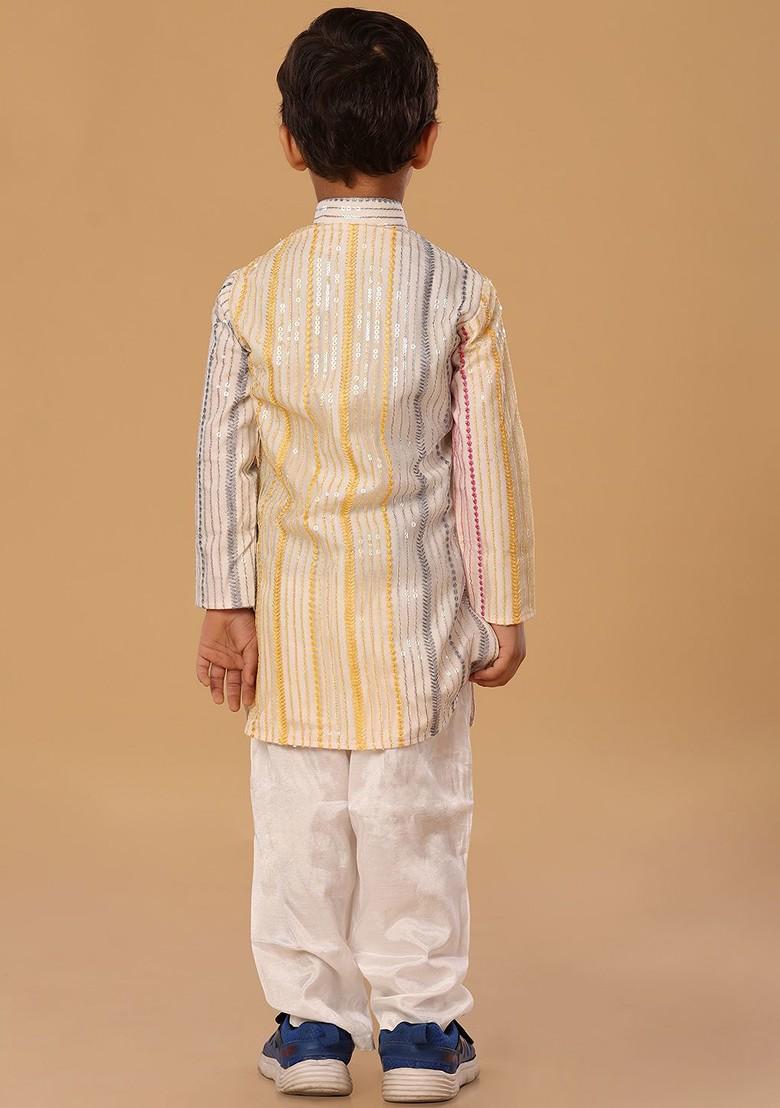 Peach Embroidered Blended Kurta Set For Boys - Indya
