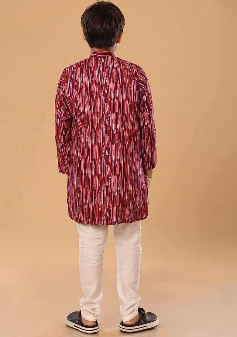 Maroon Embroidered Blended Kurta Set For Boys - Indya