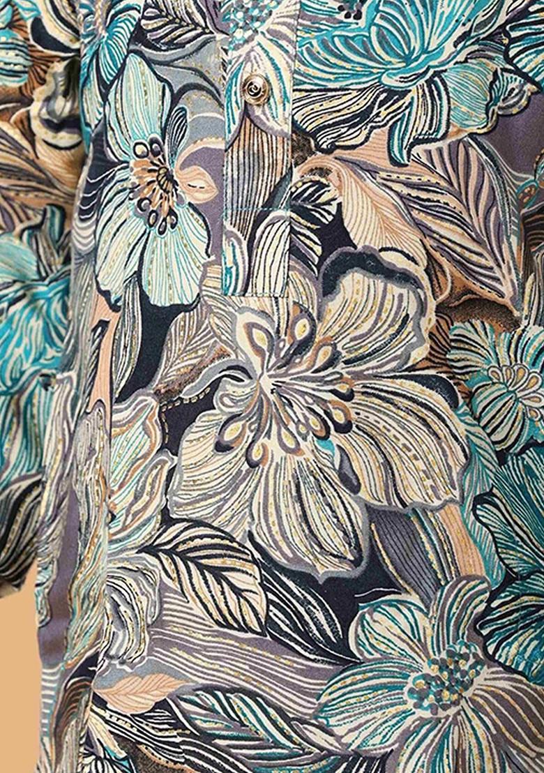 Blue Floral Blended Kurta Set For Boys - Indya