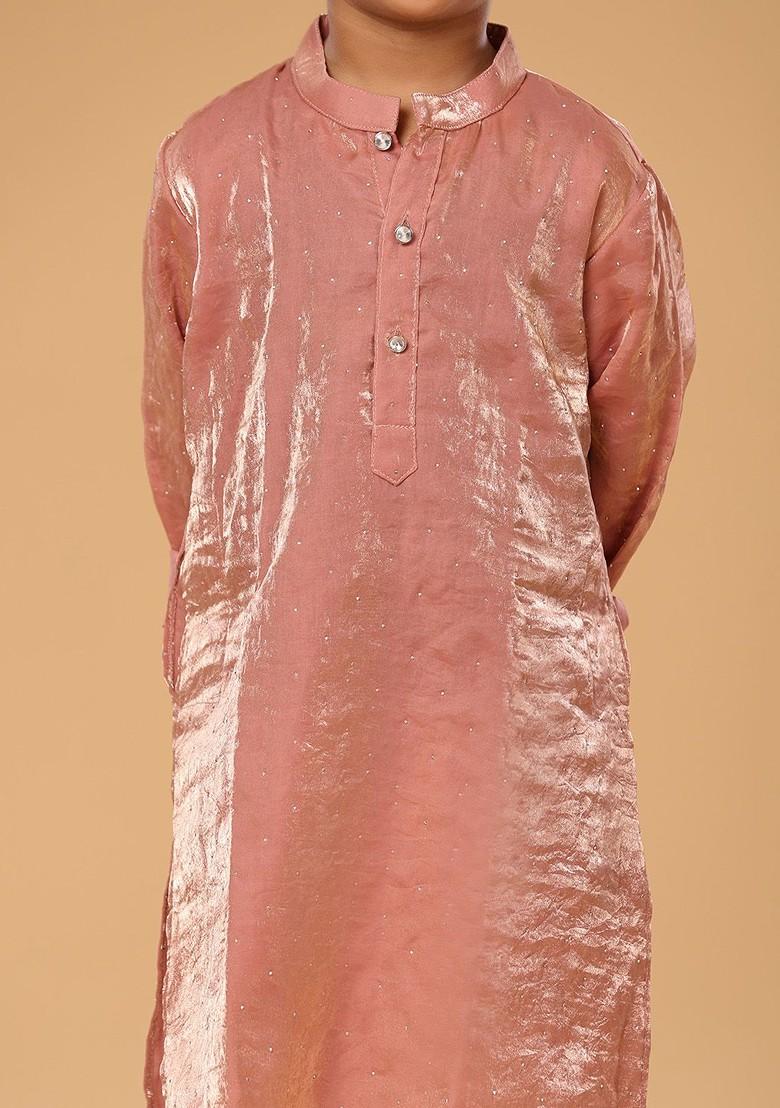 Pink Embroidered Blended Kurta Set For Boys - Indya