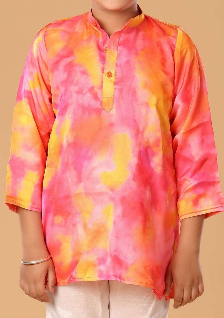 Pink Embroidered Blended Kurta Set For Boys - Indya