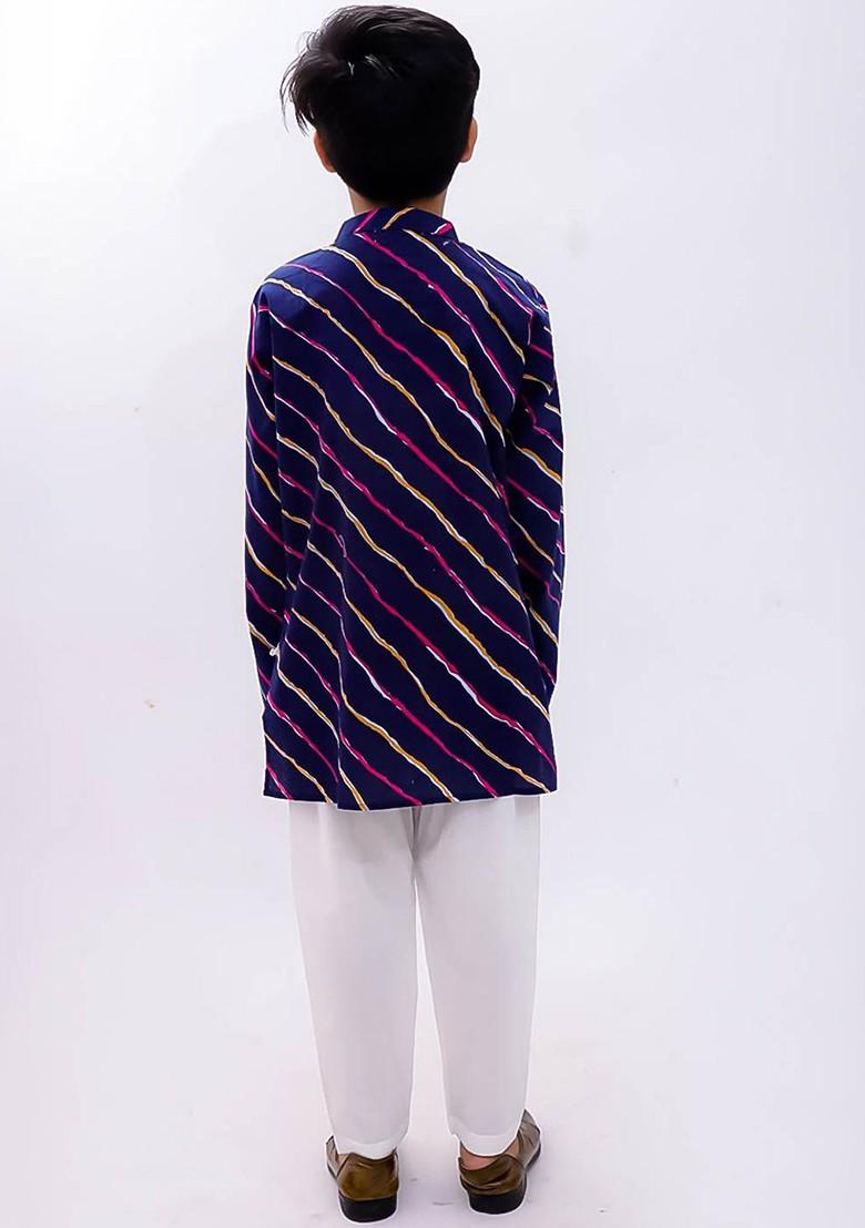 Blue Embroidered Cotton Kurta Set For Boys - Indya