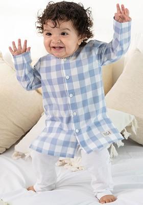 Blue Checked Cotton Kurta Set For Boys