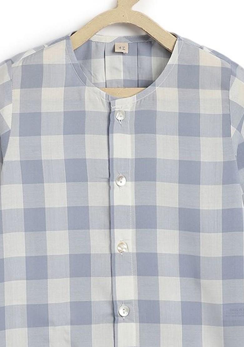 Blue Checked Cotton Kurta Set For Boys - Indya