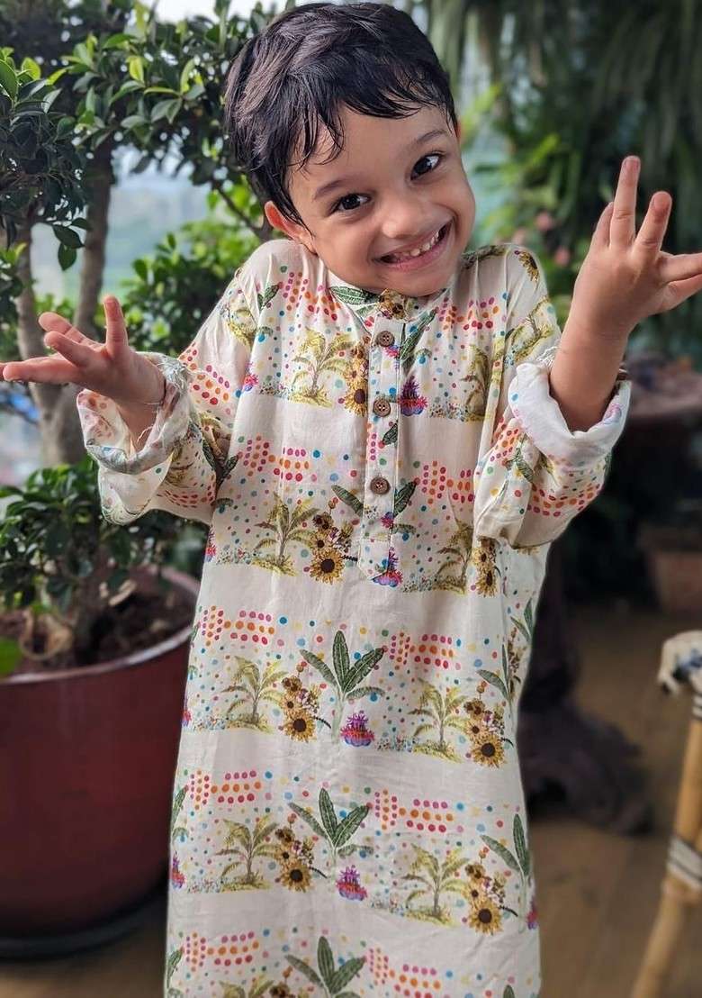 Multi Printed Blended Kurta Set For Boys - Indya