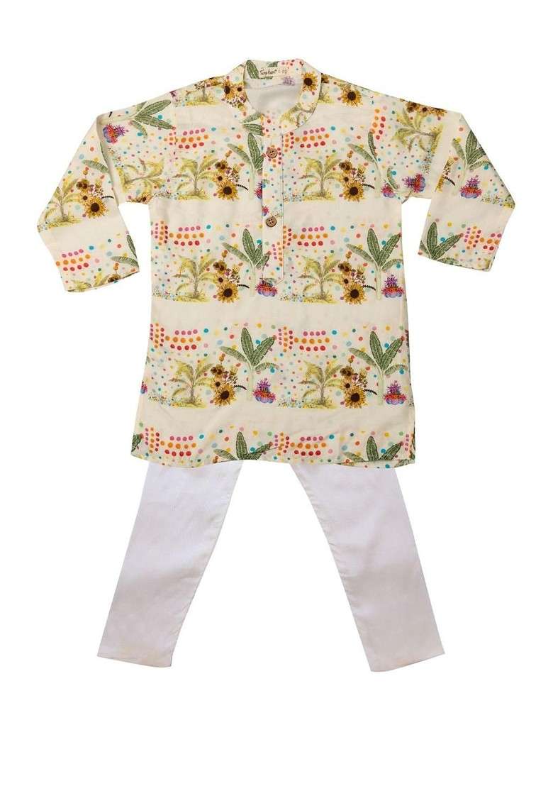 Multi Printed Blended Kurta Set For Boys - Indya