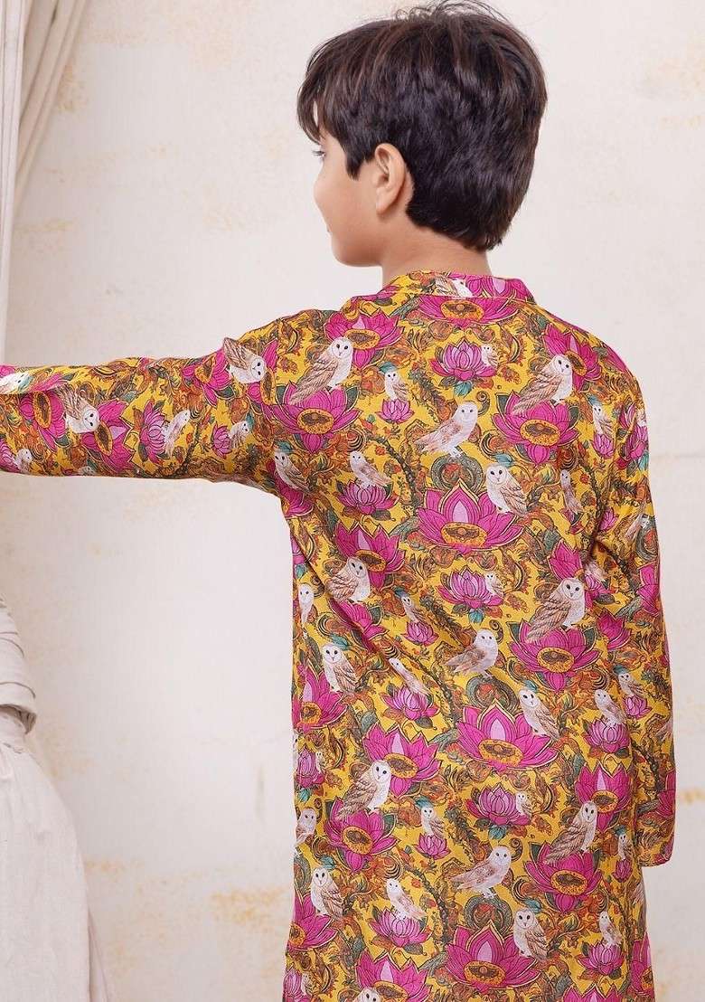 Multi Printed Blended Kurta Set For Boys - Indya