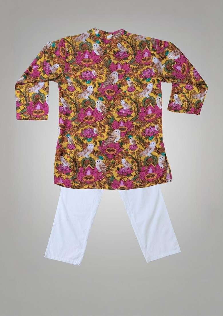 Multi Printed Blended Kurta Set For Boys - Indya