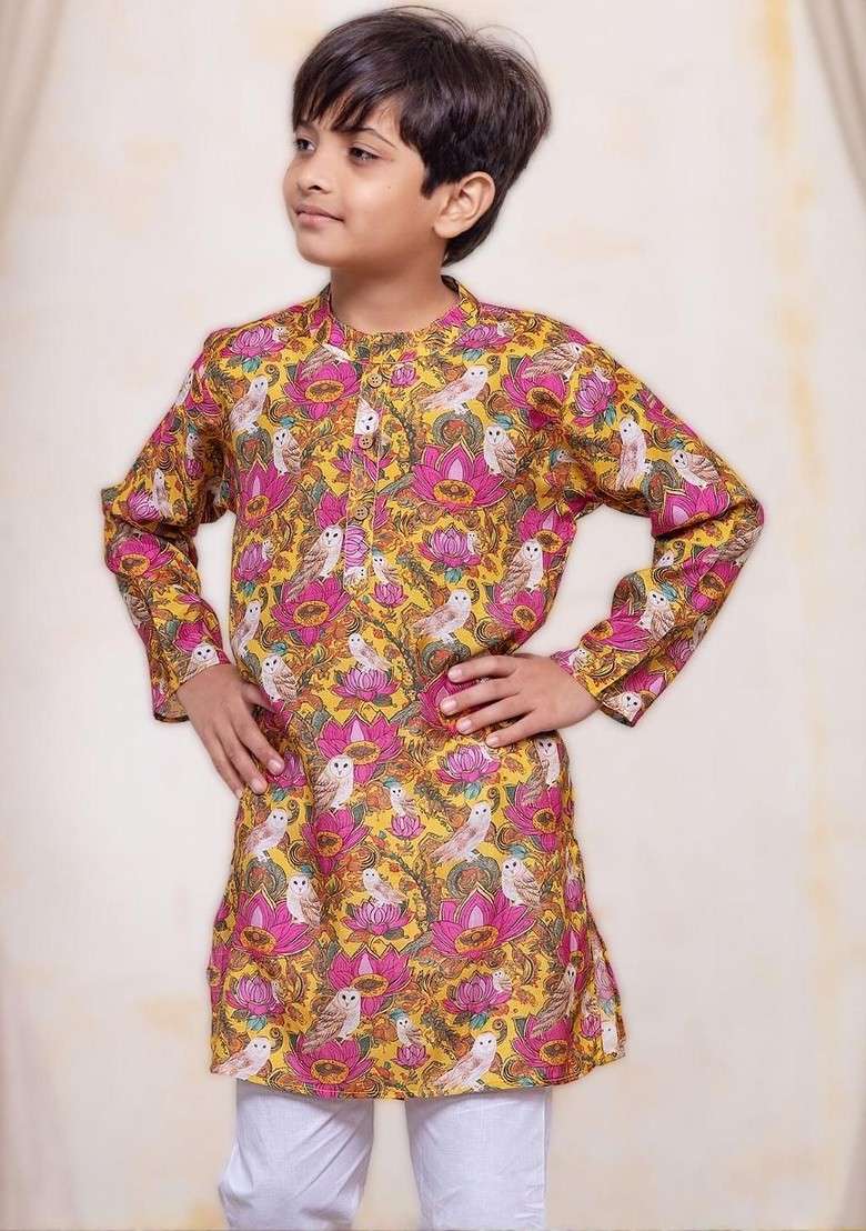 Multi Printed Blended Kurta Set For Boys - Indya