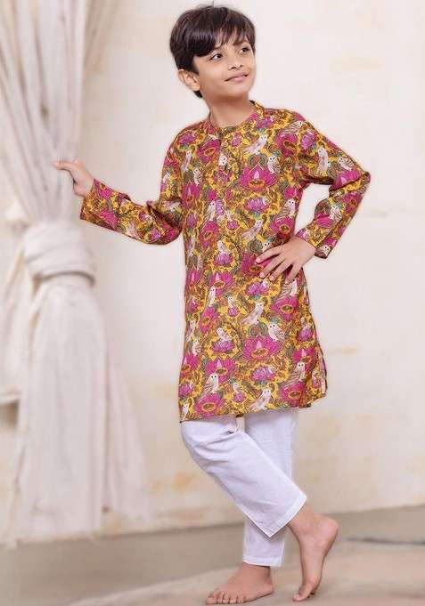 Multi Printed Blended Kurta Set For Boys