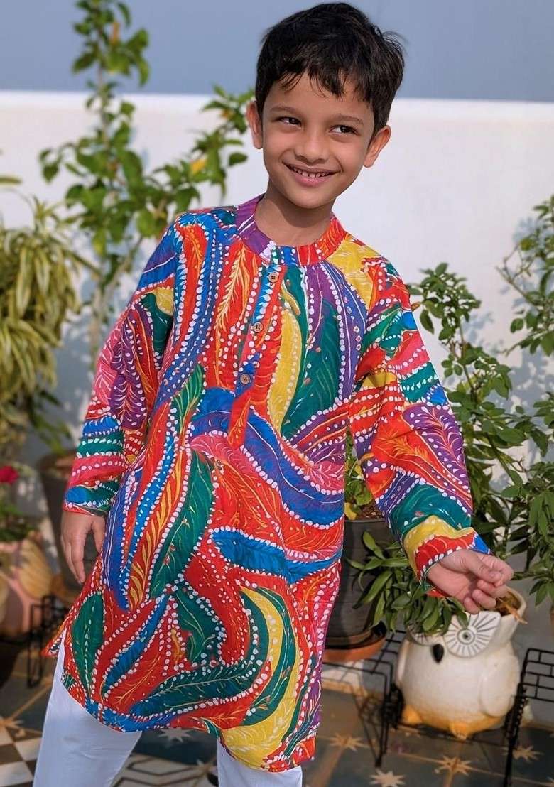 Multi Embroidered Blended Kurta Set For Boys - Indya