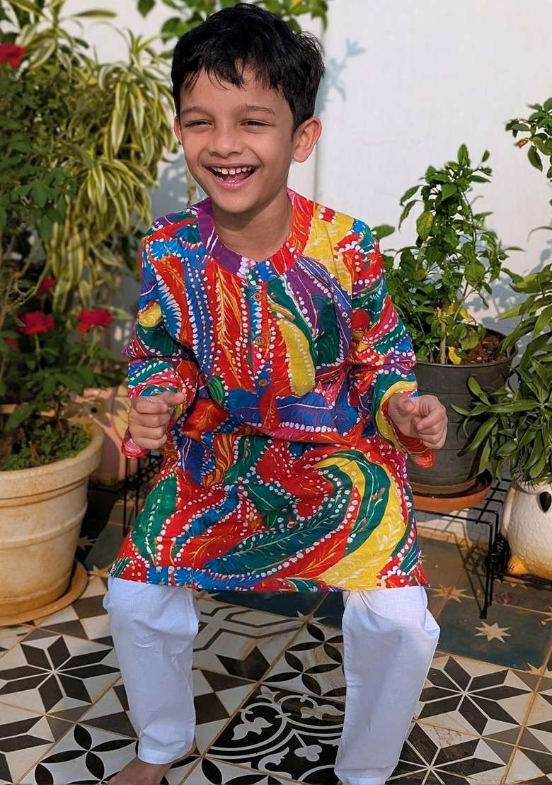 Multi Embroidered Blended Kurta Set For Boys - Indya