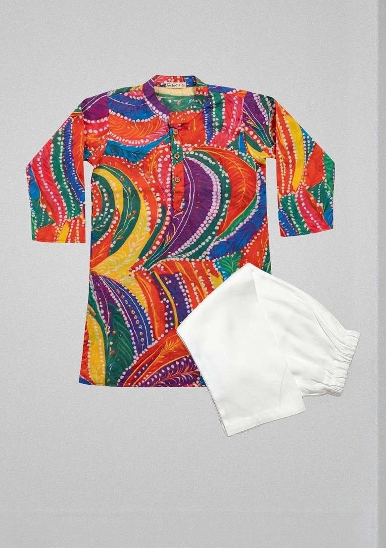 Multi Embroidered Blended Kurta Set For Boys - Indya