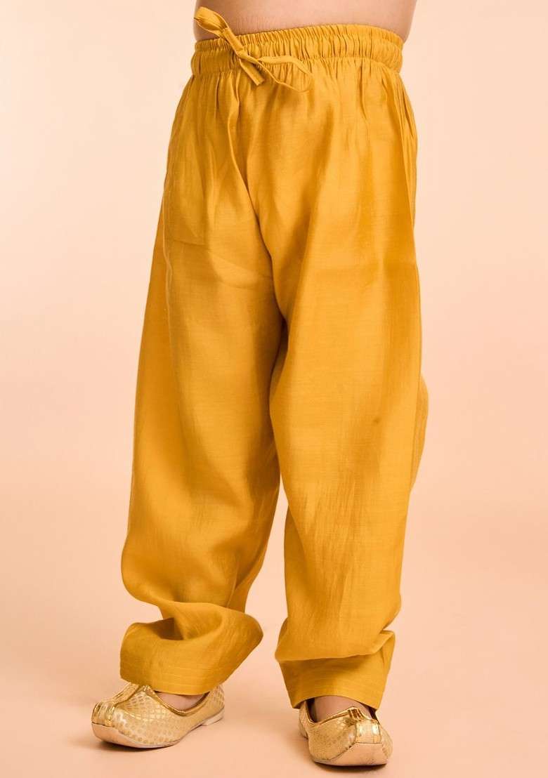 Orange Woven Design Blended Kurta Set For Boys - Indya