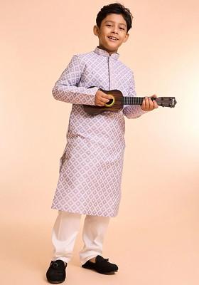 Purple Embroidered Blended Kurta Set For Boys