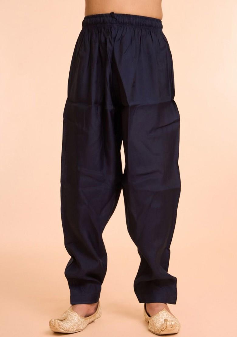 Blue Embroidered Blended Kurta Set For Boys - Indya