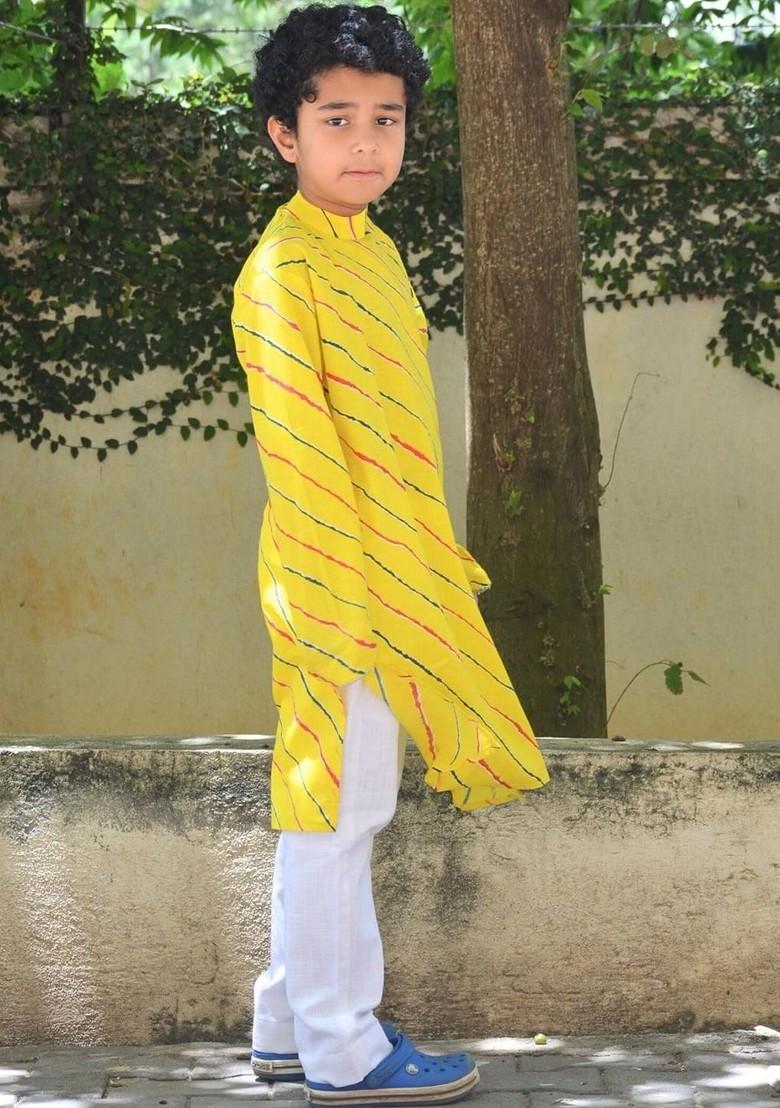Yellow Gotta Patti Work Cotton Kurta Set For Boys - Indya