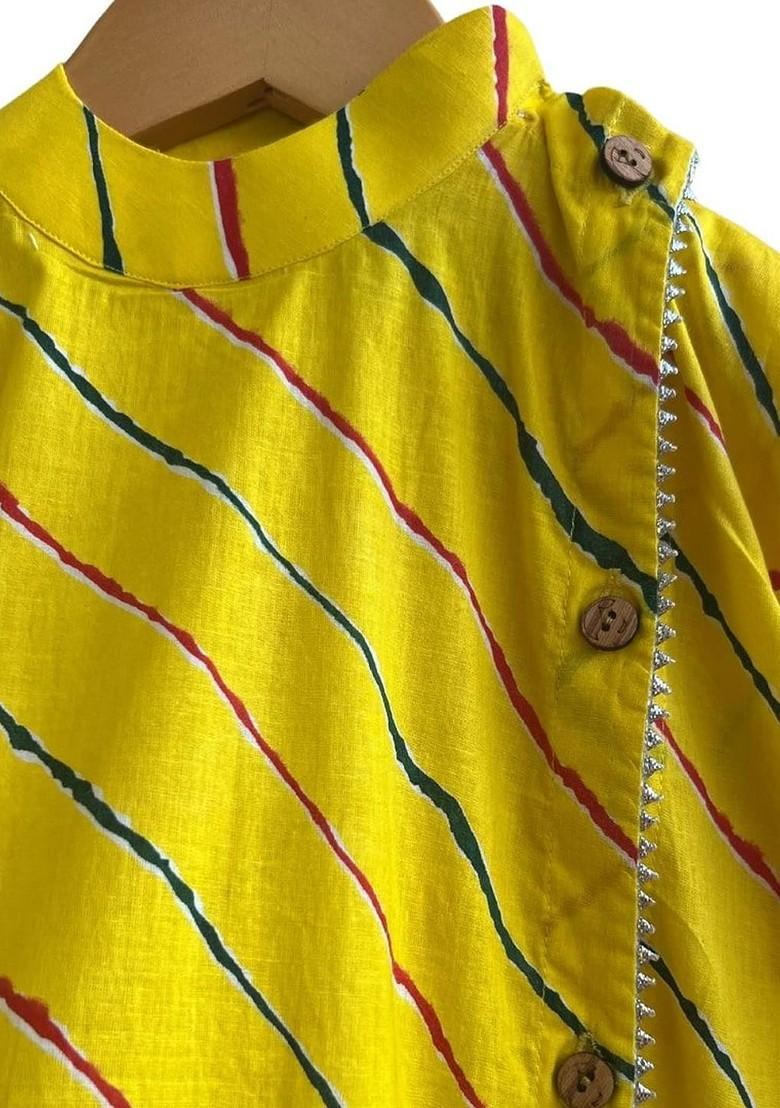 Yellow Gotta Patti Work Cotton Kurta Set For Boys - Indya