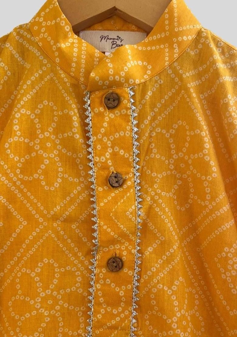 Mustard Gotta Patti Work Cotton Kurta Dhoti Set For Boys - Indya