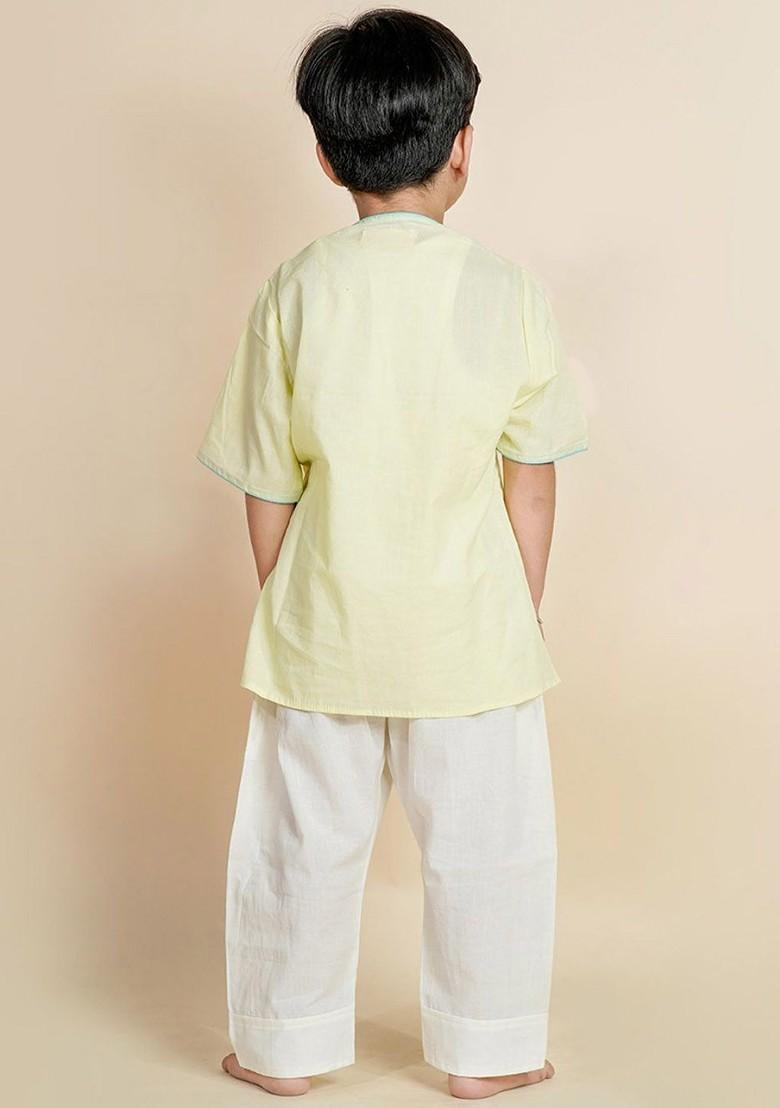Green Printed Cotton Kurta Set For Boys - Indya