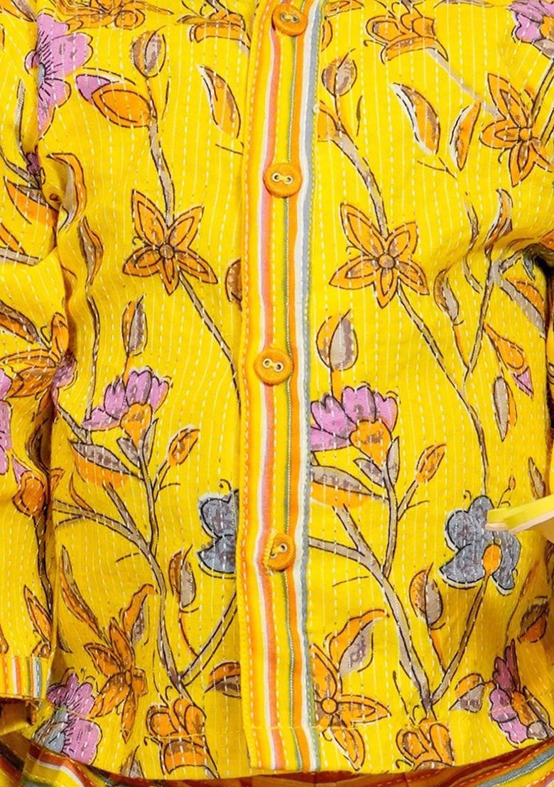 Yellow Printed Cotton Kurta Dhoti Set For Boys - Indya