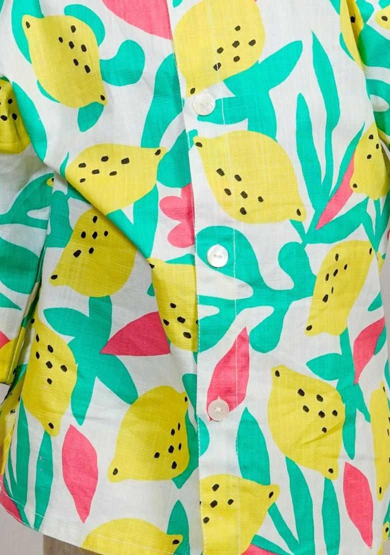 Green Printed Cotton Kurta Set For Boys - Indya