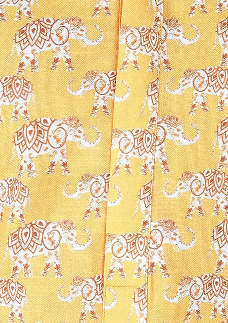 Yellow Printed Cotton Kurta Set For Boys - Indya