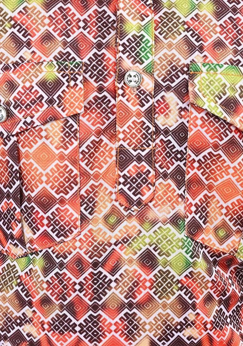 Pink Printed Blended Kurta Set For Boys - Indya