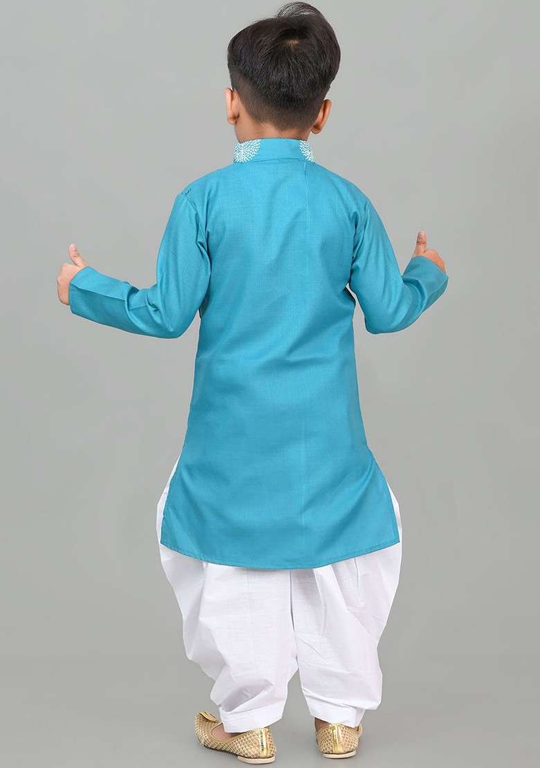 Green Printed Blended Kurta Set For Boys - Indya