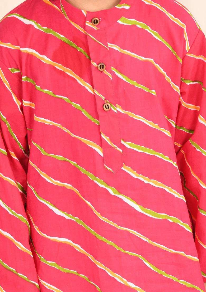 Magenta Printed Cotton Kurta Set For Boys - Indya