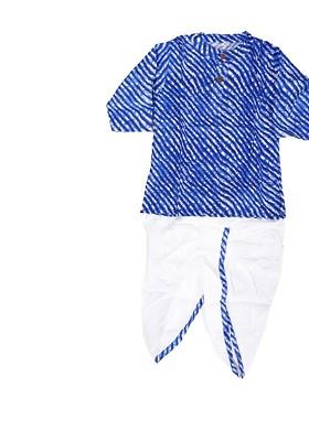Blue Printed Blended Kurta Dhoti Set For Boys