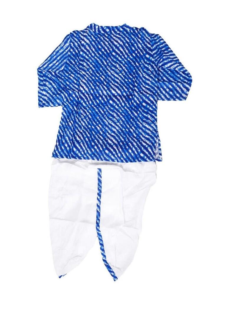 Blue Printed Blended Kurta Dhoti Set For Boys - Indya