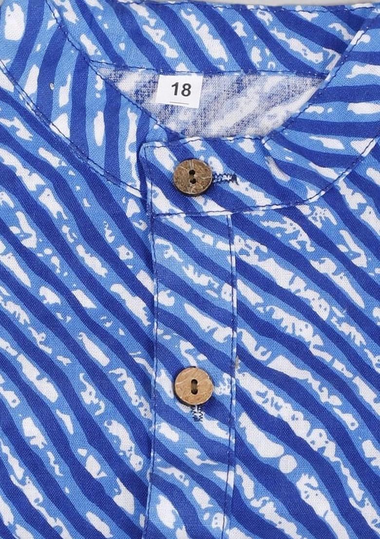 Blue Printed Blended Kurta Dhoti Set For Boys - Indya