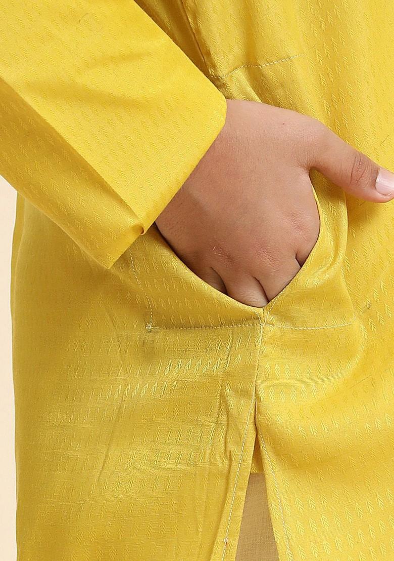 Yellow Embroidered Blended Kurta Set For Boys - Indya