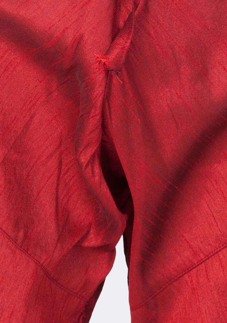 Maroon Embroidered Blended Kurta Set For Boys - Indya