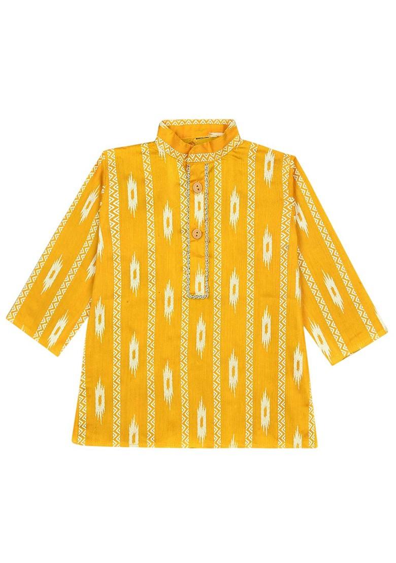 Yellow Printed Blended Kurta Dhoti Set For Boys - Indya