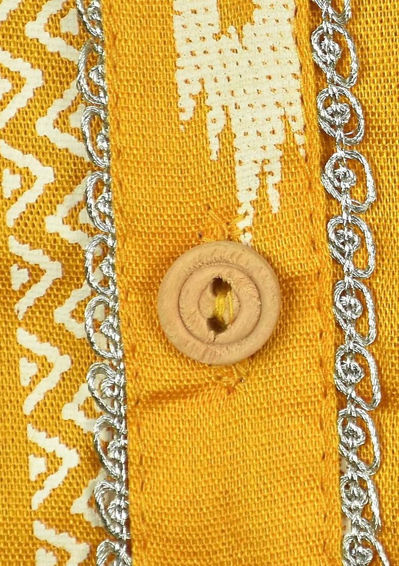 Yellow Printed Blended Kurta Dhoti Set For Boys - Indya