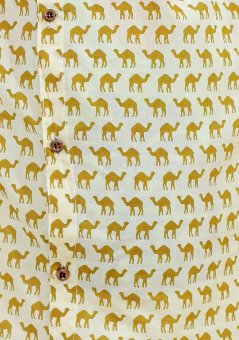 Olive Printed Cotton Kurta Dhoti Set For Boys - Indya