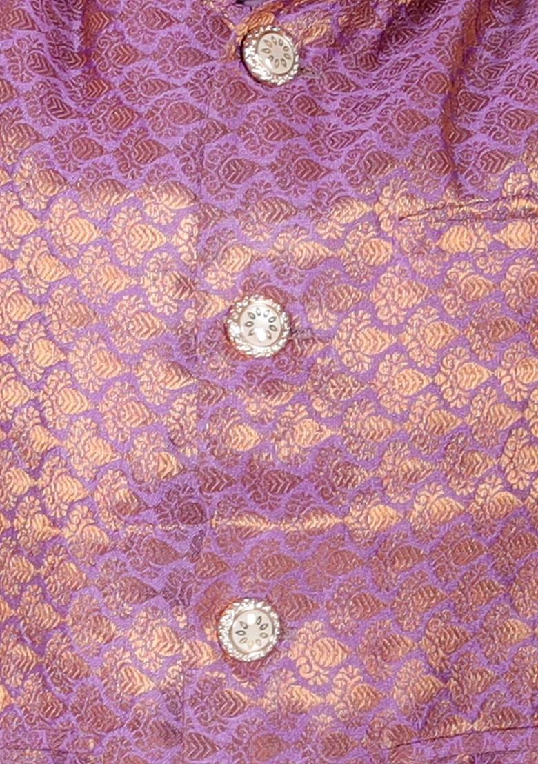 Purple Embroidered Cotton Kurta Set For Boys - Indya