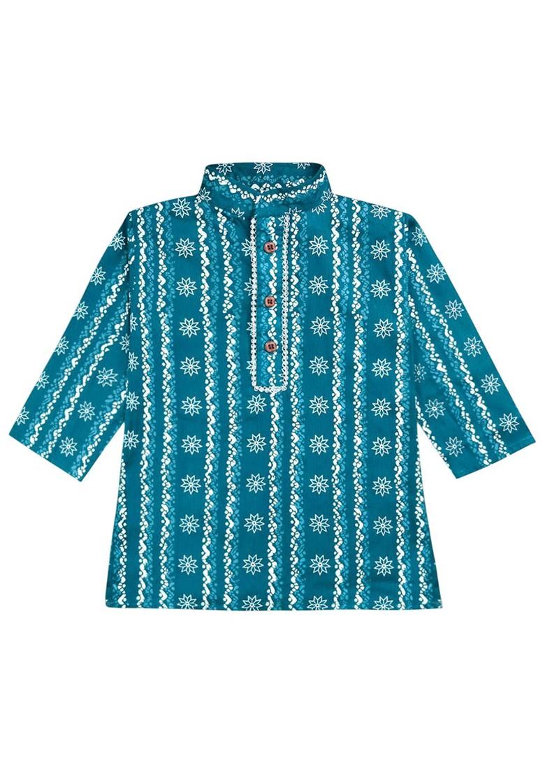 Blue Printed Blended Kurta Dhoti Set For Boys - Indya