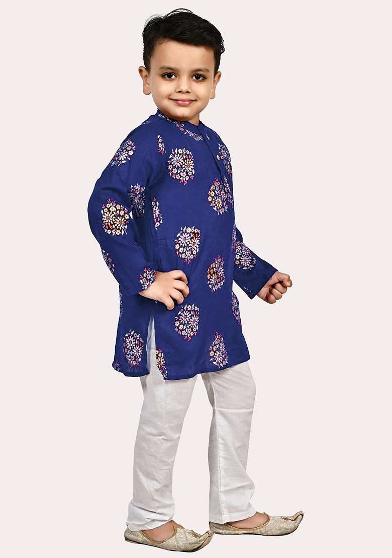 Purple Printed Cotton Kurta Set For Boys - Indya