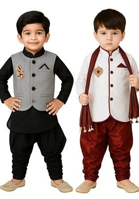 Multi Solid Cotton Kurta Set For Boys