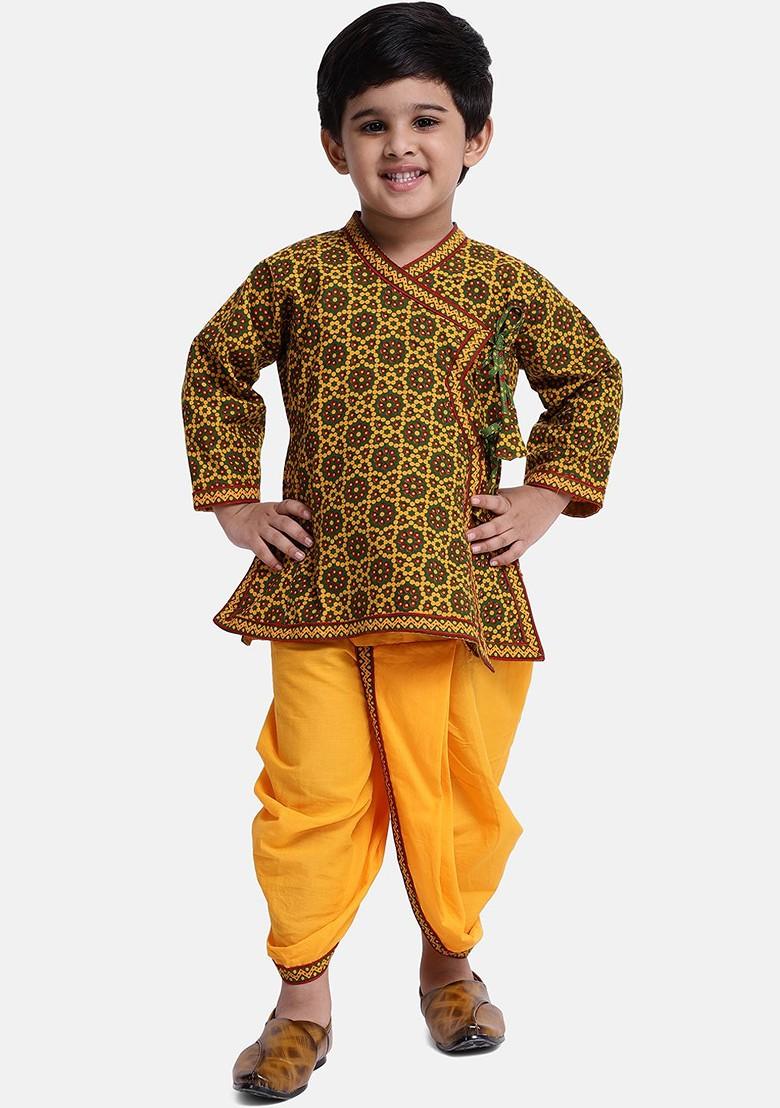 Green Printed Blended Kurta Dhoti Set For Boys - Indya