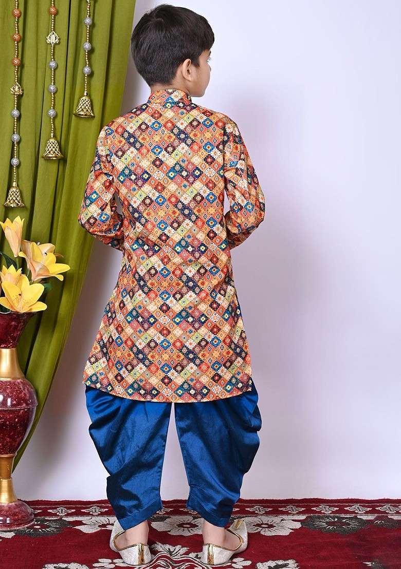 Brown Embroidered Blended Kurta Set For Boys - Indya