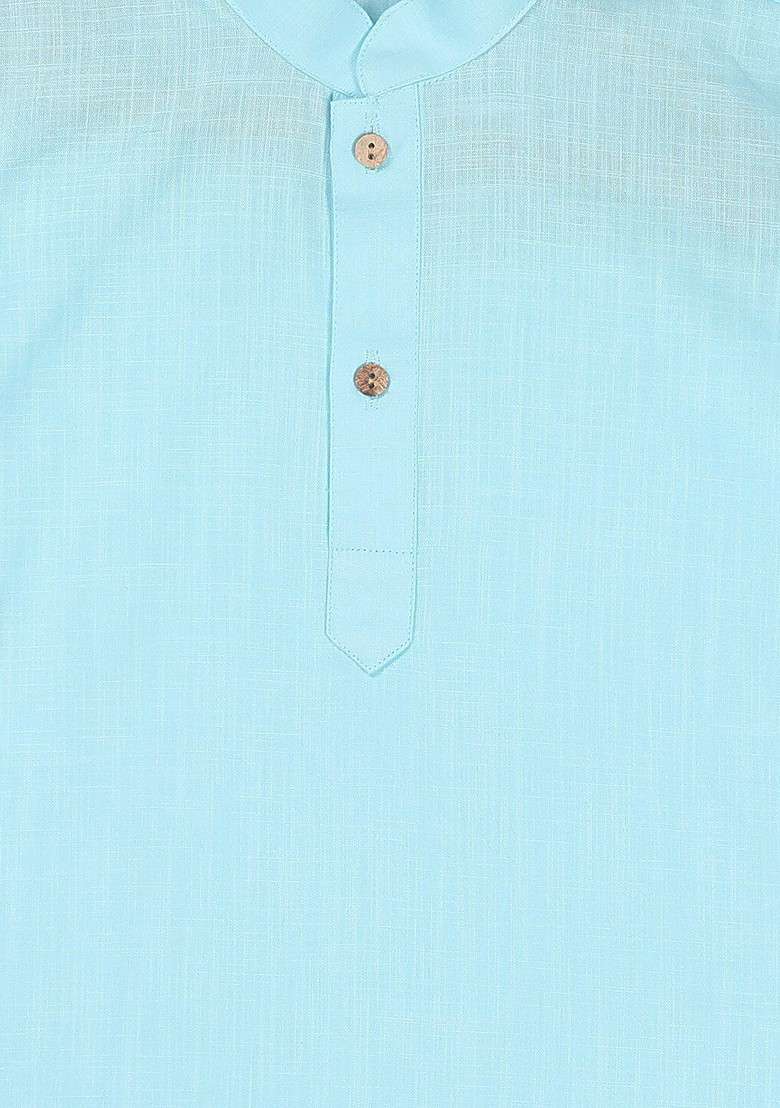 Blue Embroidered Blended Kurta Set For Boys - Indya