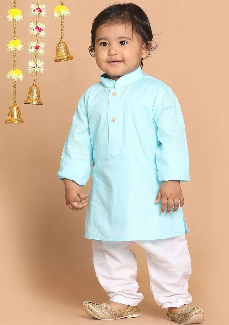 Blue Embroidered Blended Kurta Set For Boys - Indya