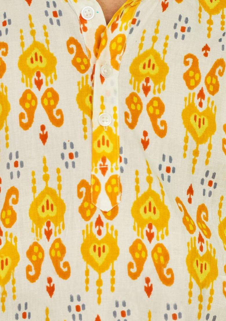 Orange Printed Cotton Kurta Set For Boys - Indya