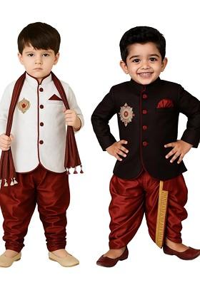 Multi Solid Cotton Kurta Set For Boys