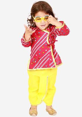 Pink Printed Cotton Kurta Dhoti Set For Boys