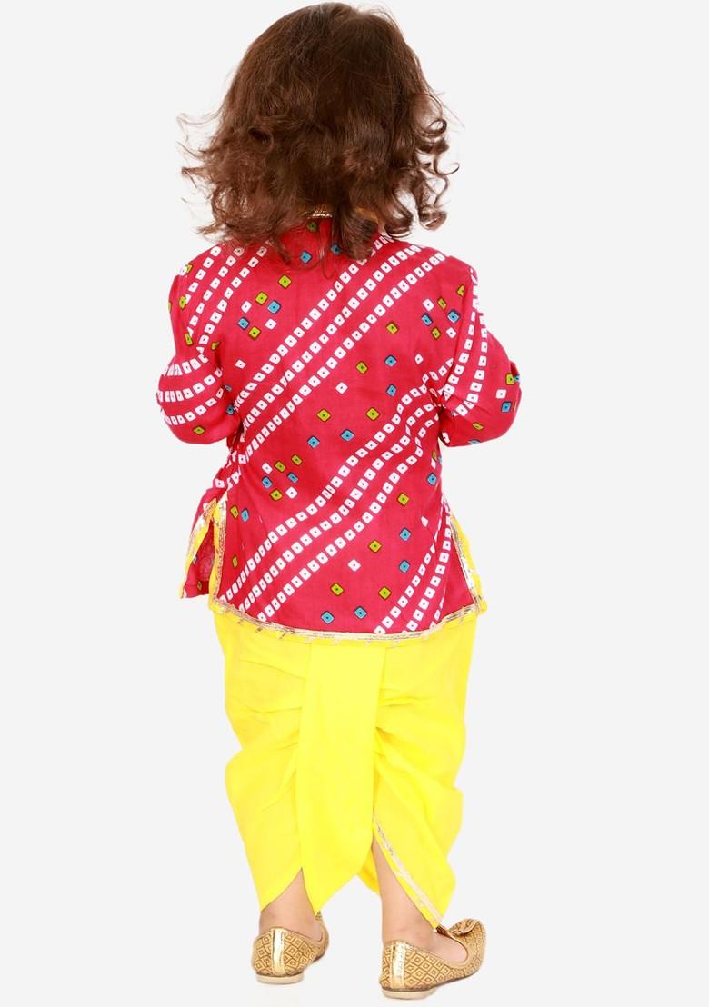 Pink Printed Cotton Kurta Dhoti Set For Boys - Indya